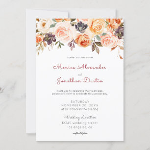 Invitation Mariage rustique floral rose et pêche