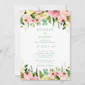 Invitation Mariage rustique floral rose et vert menthe (Devant)