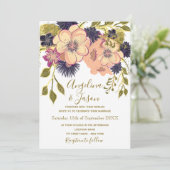 Invitation Mariage rustique floral rose poudré (Debout devant)