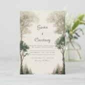 Invitation Mariage rustique forêt verte or boisée (Debout devant)