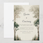 Invitation Mariage rustique forêt verte or boisée (Devant / Derrière)