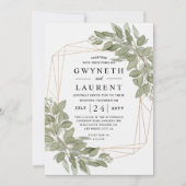 Invitation Mariage rustique géométrique doré à la verdure élé (Devant)