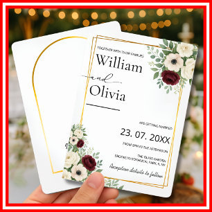 Invitation Mariage Rustique Géométrique Or avec Verdure Vert
