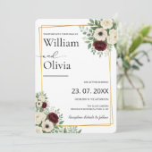 Invitation Mariage Rustique Géométrique Or avec Verdure Vert (Debout devant)