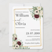 Invitation Mariage Rustique Géométrique Or avec Verdure Vert (Devant)