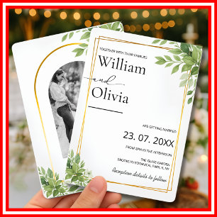 Invitation Mariage Rustique Géométrique Or Vert Sauge