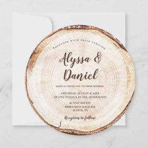 Invitation Mariage rustique Grain en écorce de bois QR Détail