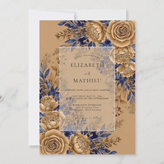 Invitation Mariage rustique grandiose bleu marine (Devant)
