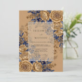 Invitation Mariage rustique grandiose bleu marine (Debout devant)