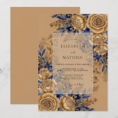 Invitation Mariage rustique grandiose bleu marine (Devant / Derrière)