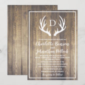 Invitation Mariage Rustique Grange Bois et Blancs Antlers (Devant / Derrière)