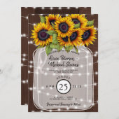 Invitation Mariage rustique grange de bois tournesol en bois (Devant / Derrière)