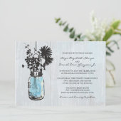 Invitation Mariage rustique Hanging bleu Mason Jar (Debout devant)