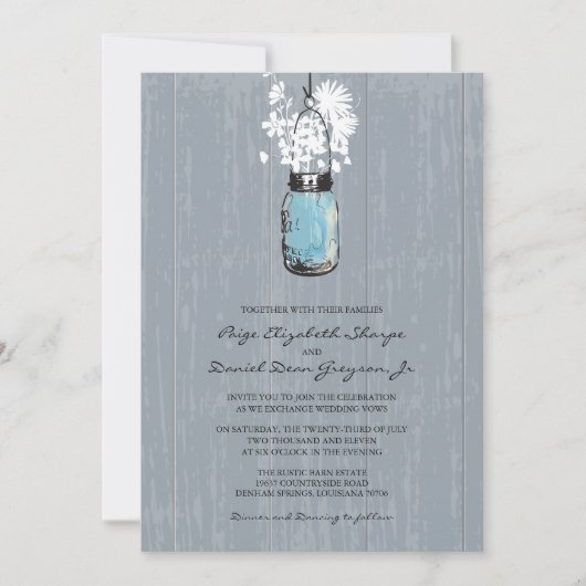 Invitation Mariage rustique Hanging Mason Jar (Devant)