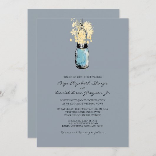 Invitation Mariage rustique Hanging Mason Jar (Devant / Derrière)
