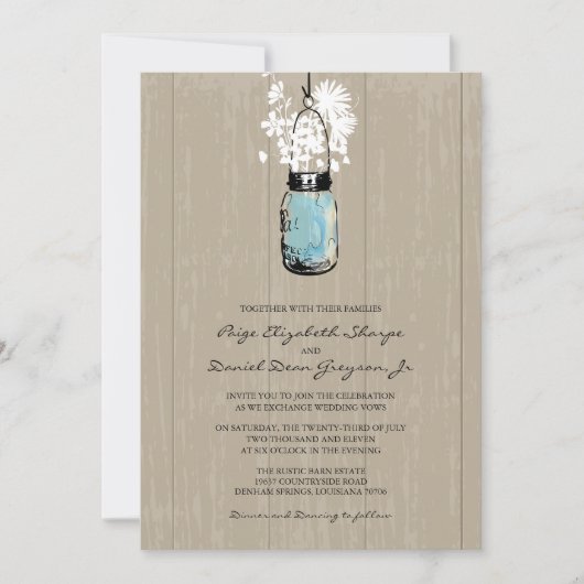 Invitation Mariage rustique Hanging Mason Jar (Devant)