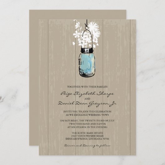 Invitation Mariage rustique Hanging Mason Jar (Devant / Derrière)