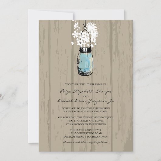 Invitation Mariage rustique Hanging Mason Jar (Devant)