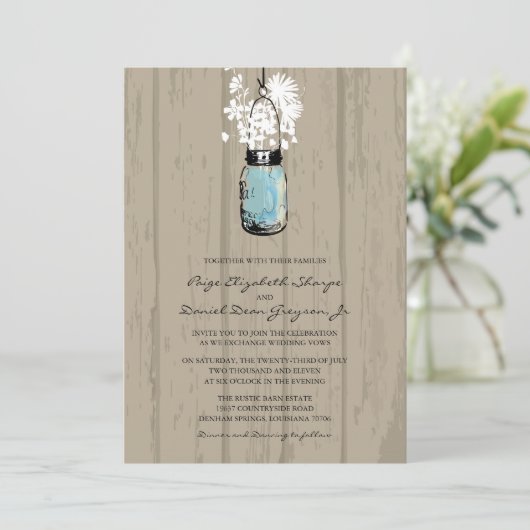 Invitation Mariage rustique Hanging Mason Jar (Debout devant)
