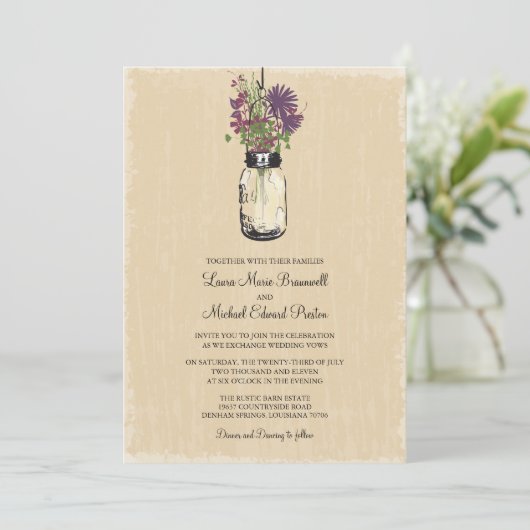Invitation Mariage rustique Hanging Mason Jar (Debout devant)