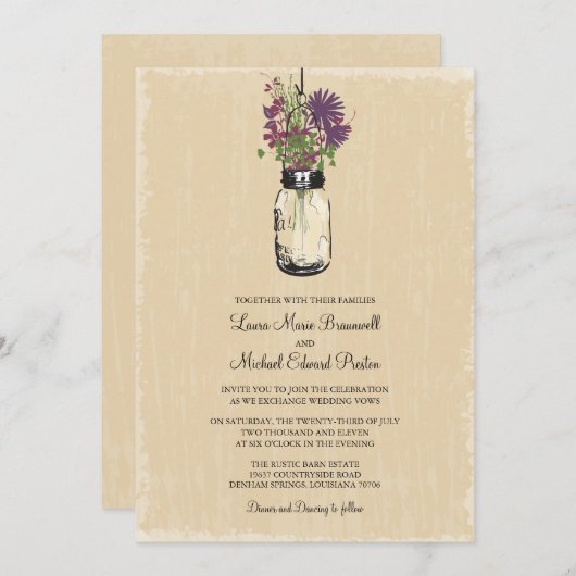 Invitation Mariage rustique Hanging Mason Jar (Devant / Derrière)