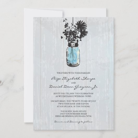 Invitation Mariage rustique Hanging Mason Jar (Devant)