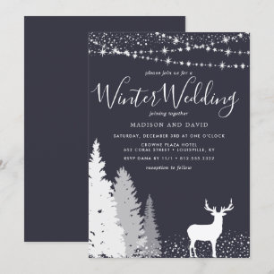 Invitation Mariage rustique hivernal de cerf en forêt