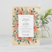 Invitation Mariage rustique illustré aux tons de pêche (Debout devant)