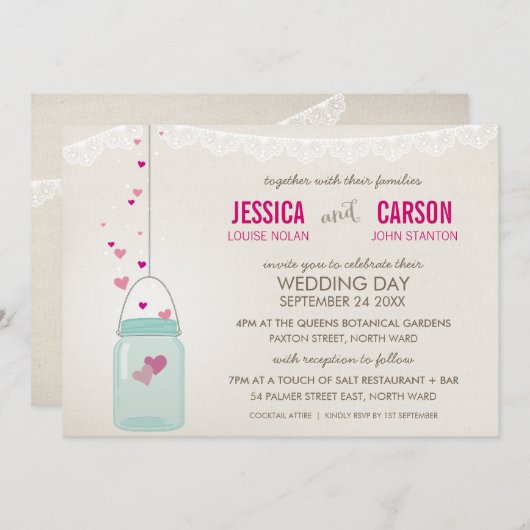 Invitation MARIAGE RUSTIQUE INVITER mignon mâle jarre amour c (Devant / Derrière)