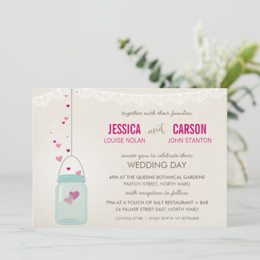 Invitation MARIAGE RUSTIQUE INVITER mignon pot de mason avec (Debout devant)