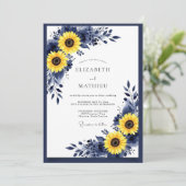Invitation Mariage Rustique Jaune Vibrant Bleu Marine (Debout devant)