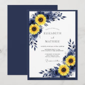 Invitation Mariage Rustique Jaune Vibrant Bleu Marine (Devant / Derrière)