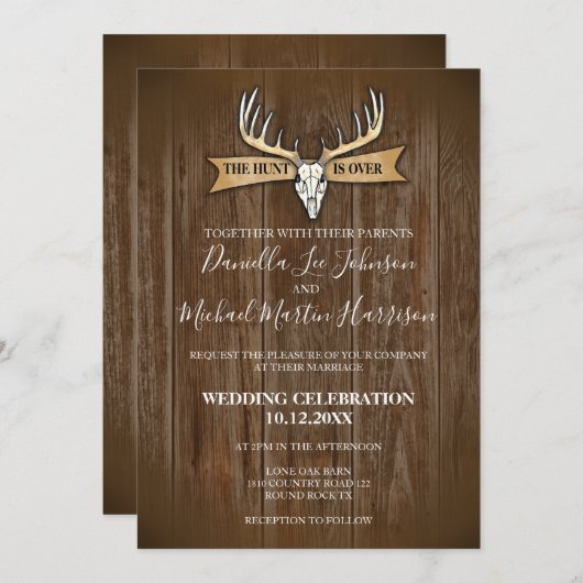 Invitation Mariage Rustique La Chasse Est Finie (Devant / Derrière)
