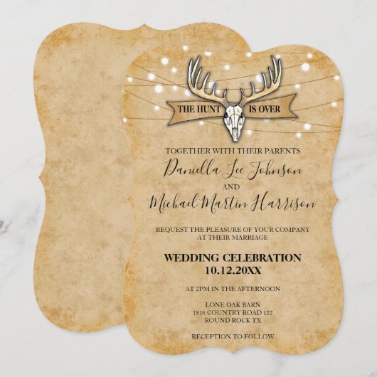 Invitation Mariage Rustique La Chasse Est Finie (Devant / Derrière)