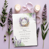 Invitation Mariage rustique Lavande Élégant Wreath Monogramme