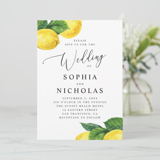 Invitation Mariage rustique Lemon Grove | Citrus aquarelle (Debout devant)