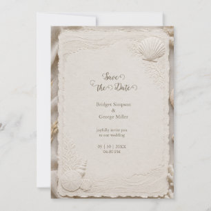 Invitation Mariage Rustique Lin Littoral Coquillages