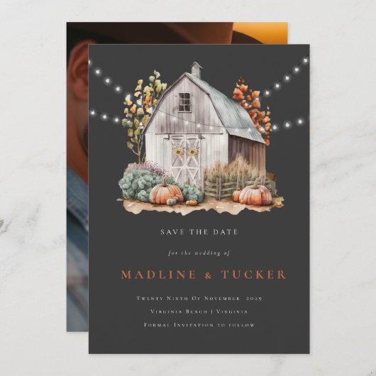 Invitation Mariage rustique Lumière de la grange Photo Enregi (Devant / Derrière)