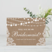 Invitation Mariage Rustique Lumières de Toile de Jute Demoise (Debout devant)