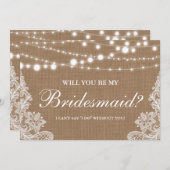 Invitation Mariage Rustique Lumières de Toile de Jute Demoise (Devant / Derrière)