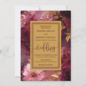 Invitation Mariage Rustique Luxe Bourgogne Or Floral Invite (Devant)
