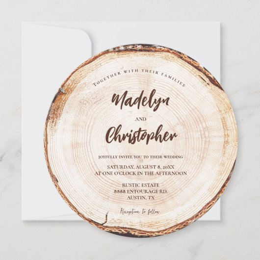 Invitation Mariage rustique main Script coupe bois coupe tran (Devant)