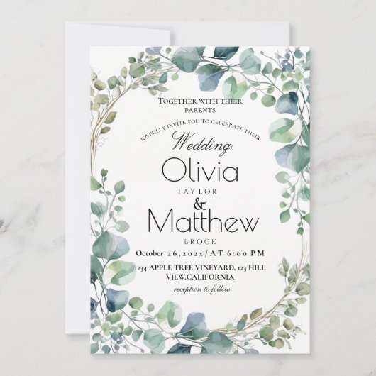 Invitation Mariage rustique Mariage Boho Eucalyptus Elégant (Devant)