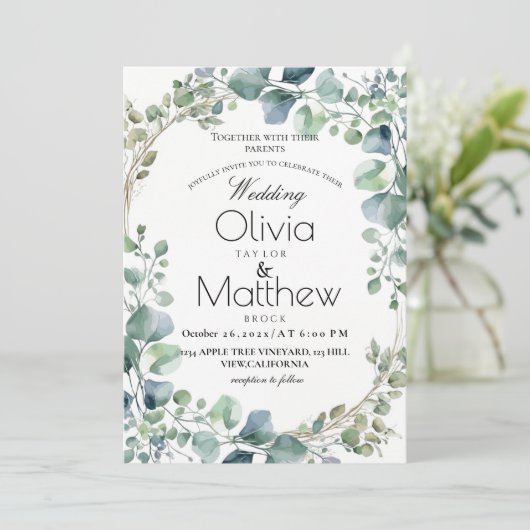 Invitation Mariage rustique Mariage Boho Eucalyptus Elégant (Debout devant)