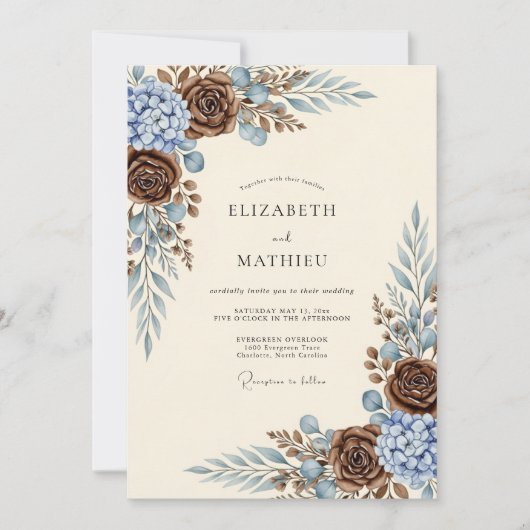 Invitation Mariage rustique marron frappant (Devant)
