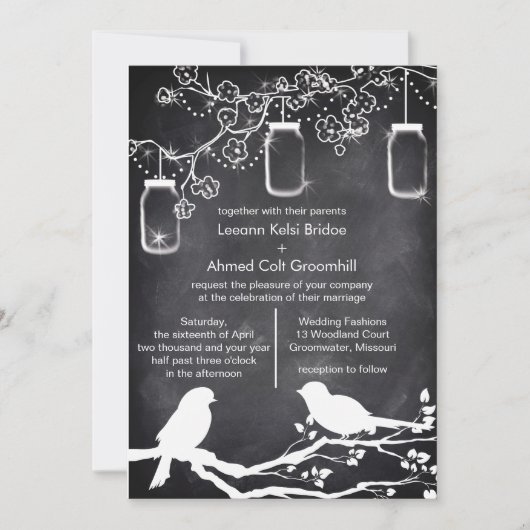 Invitation Mariage rustique Mason Jar Chalkboard Lovebirds (Devant)