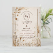 Invitation Mariage rustique minimaliste à fleurs séchées neut (Debout devant)