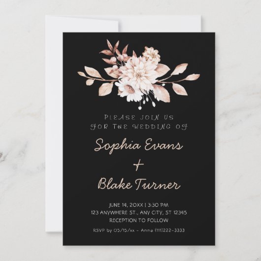 Invitation Mariage rustique moderne avec fleurs douces sur fo (Devant)