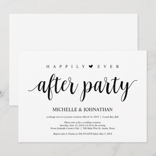 Invitation Mariage rustique moderne, écriture noire, fuite am (Devant / Derrière)