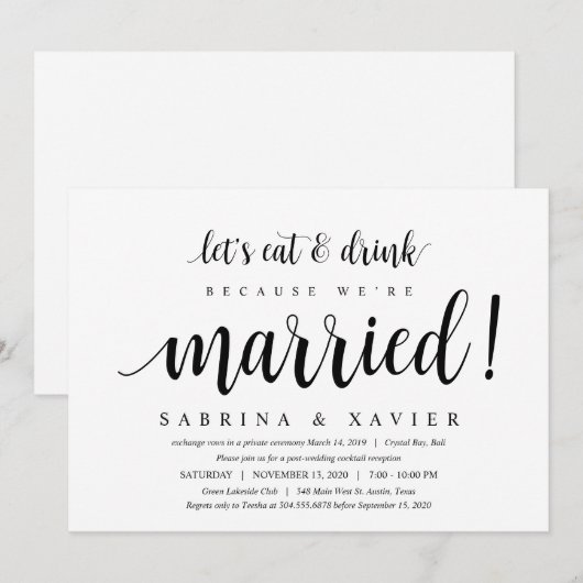 Invitation Mariage Rustique Moderne, Écriture Noire, Fuite de (Devant / Derrière)